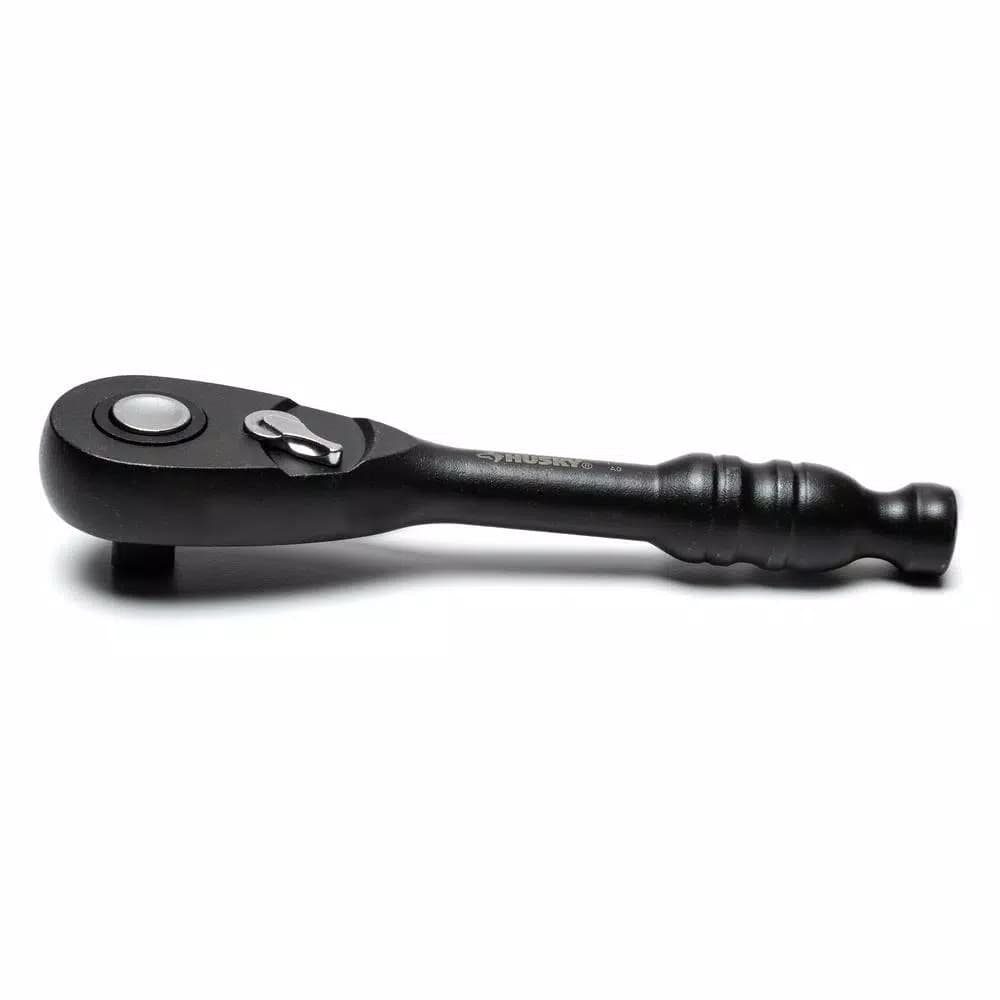 Husky 3/8 in. Drive 100-Position Stubby Ratchet, 5.5 in. Length, Black