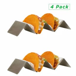 Unbranded Silver Stainless Steel Taco Holder Set, 4-Pack Serving Tray for Hard and Soft Shells, Grill Safe thumbnail 5