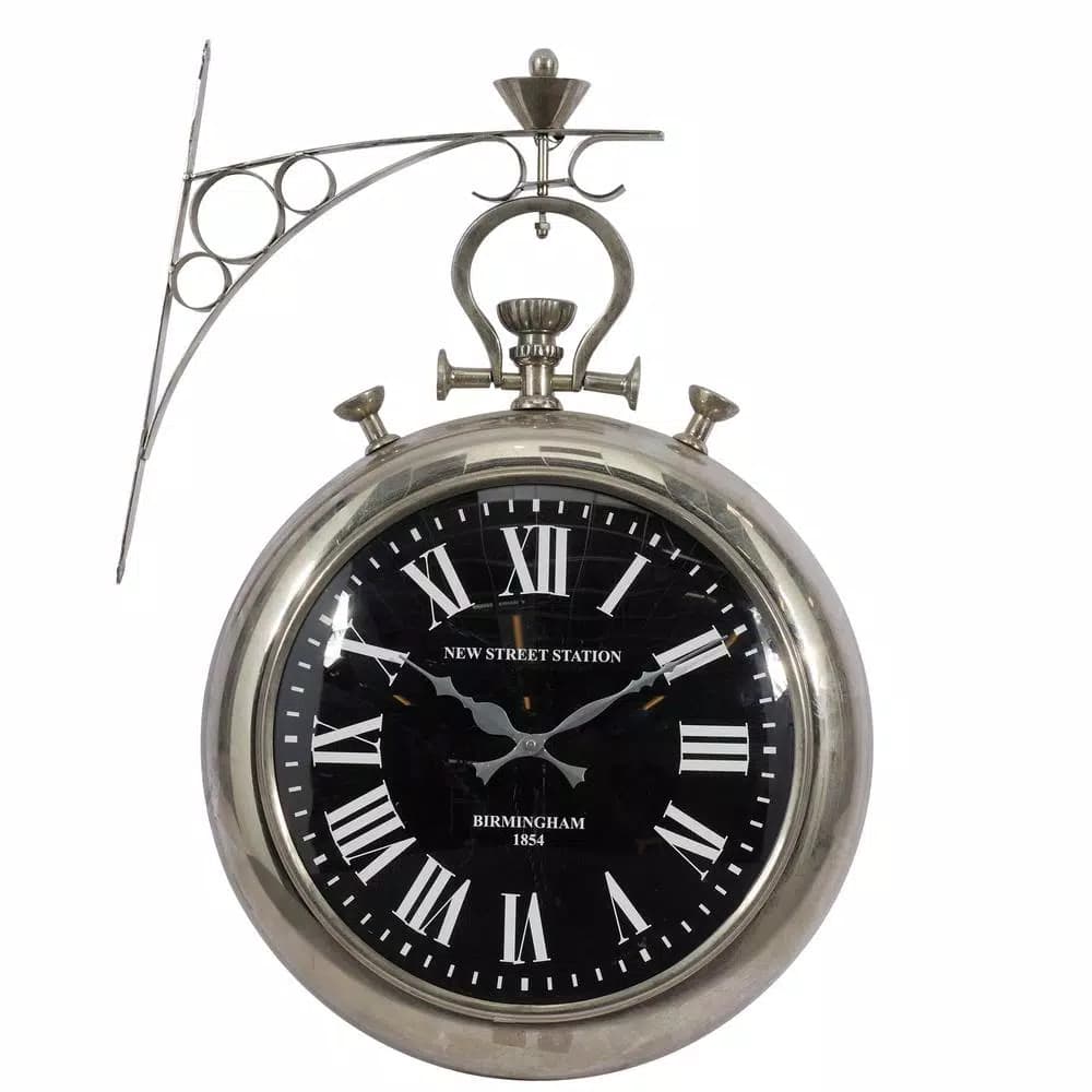 LITTON LANE 22 in. x 16 in. Vintage Pocket-Watch-Style Suspended Wall Clock, Silver Finish