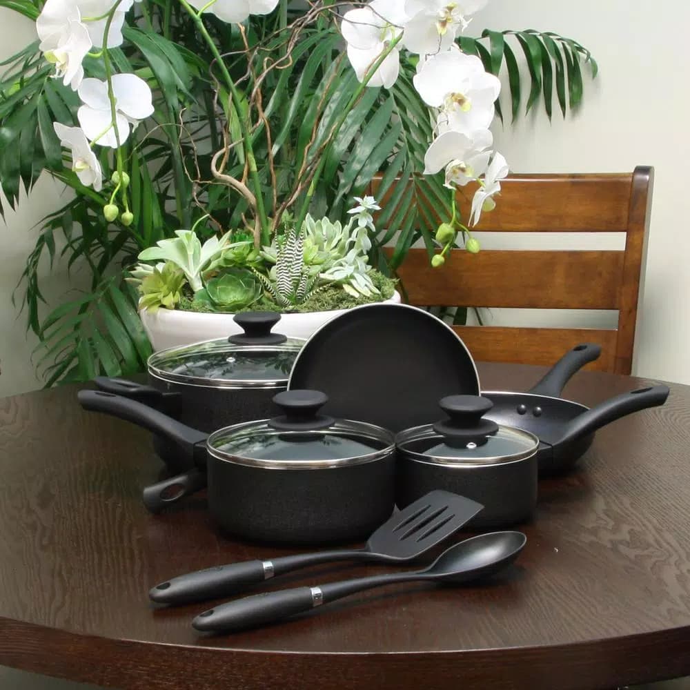 Oster Ashford 10-Piece Nonstick Aluminum Cookware Set, Black