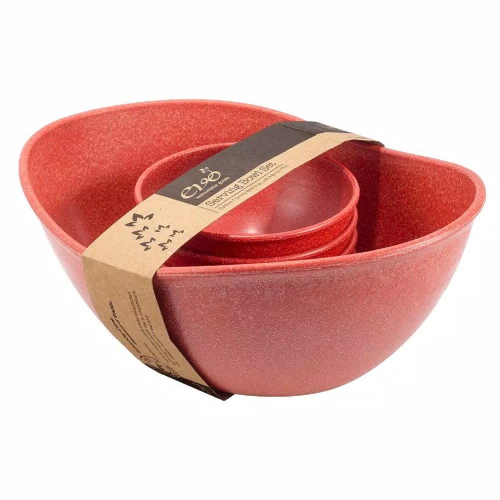 Unbranded EVO Sustainable Goods Red Wood-Plastic Composite Serving Bowl Set, 5-Piece