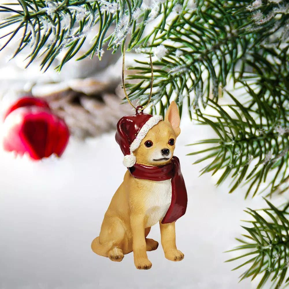 Design Toscano Chihuahua Holiday Dog Ornament Sculpture, Hand-Painted Resin