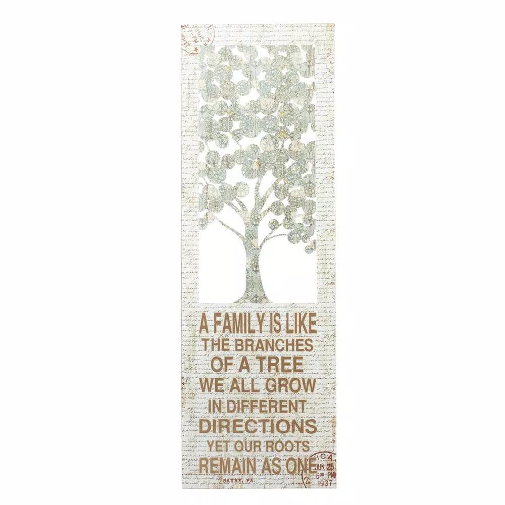 LITTON LANE 12 x 36 in. Shabby Chic Family Branches Inspirational Quote Wall Decor, Rustic Abstract Tree Art