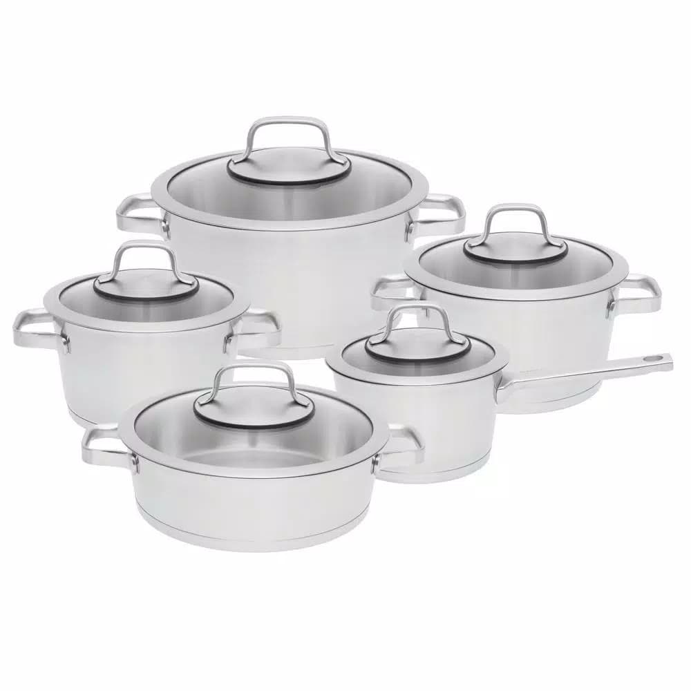 BergHOFF Essentials Manhattan 10-Piece Stainless Steel Cookware Set with Glass Lids, Induction Ready