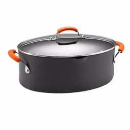 Rachael Ray 8-Quart Hard-Anodized Aluminum Nonstick Pasta Pot with Glass Lid, Orange and Gray thumbnail 1