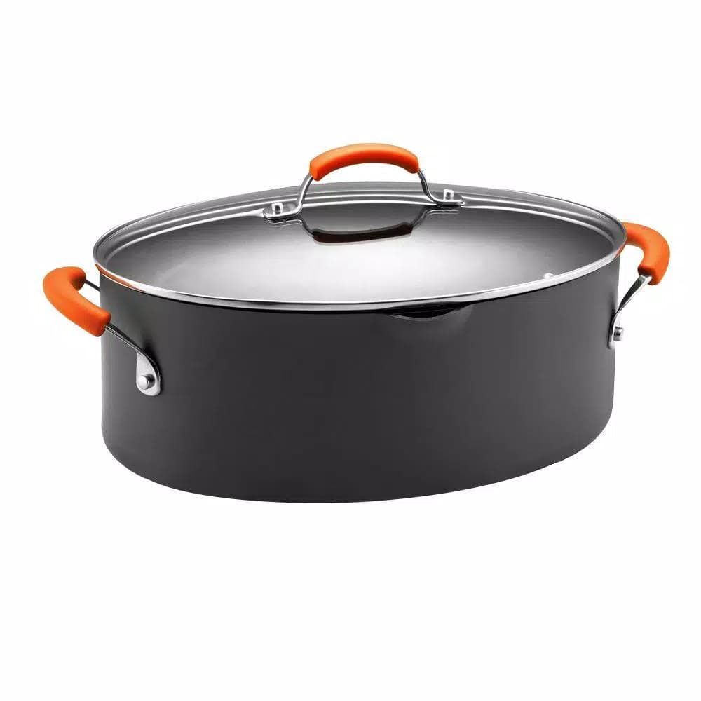 Rachael Ray 8-Quart Hard-Anodized Aluminum Nonstick Pasta Pot with Glass Lid, Orange and Gray