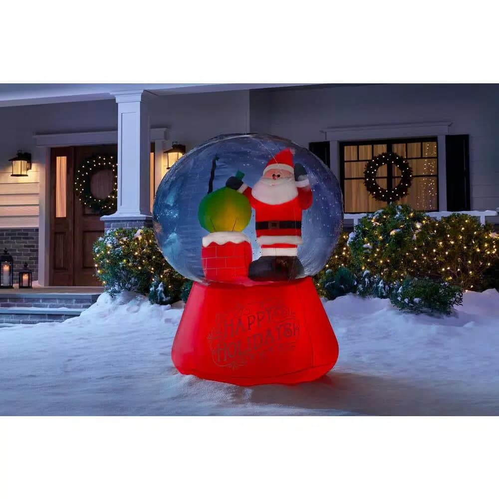 Airblown Gemmy Airblown 5.5 ft. Inflatable Snow Globe Santa on Rooftop with Projection Lighting