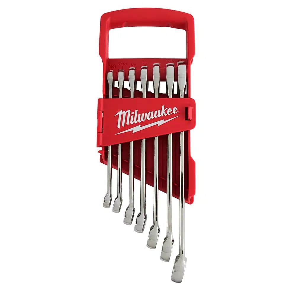 Milwaukee 7-Piece SAE Combination Wrench Set with Max Bite Open-End Grip