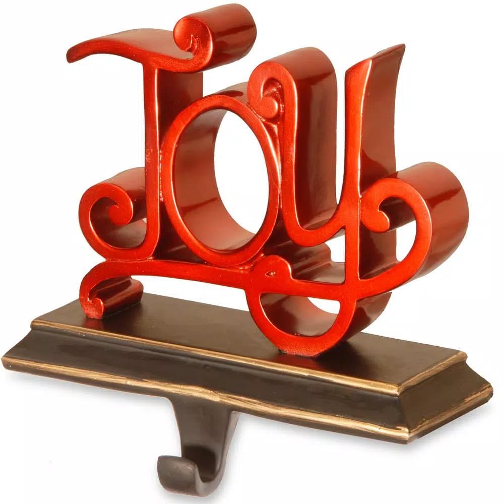 National Tree Company 8 in. Joy Red Polyresin Stocking Holder with Gold Trim and Base