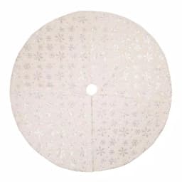 Unbranded 48 in. White Plush Tree Skirt and 2 Stockings Set with Snowflake Embroidery and Beaded Design thumbnail 3