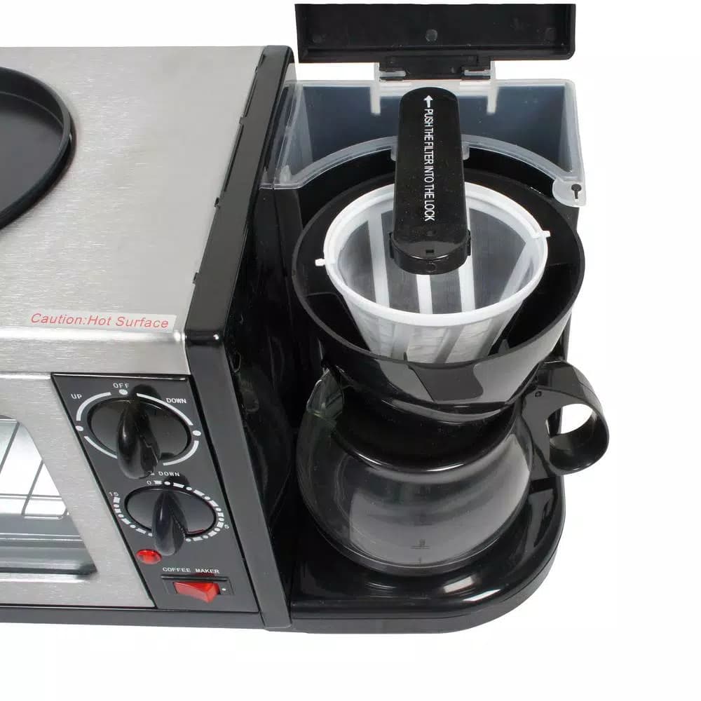 SPT 3-in-1 Breakfast Center - Toaster Oven, Coffeemaker, and Frying Pan, 1450W, Black
