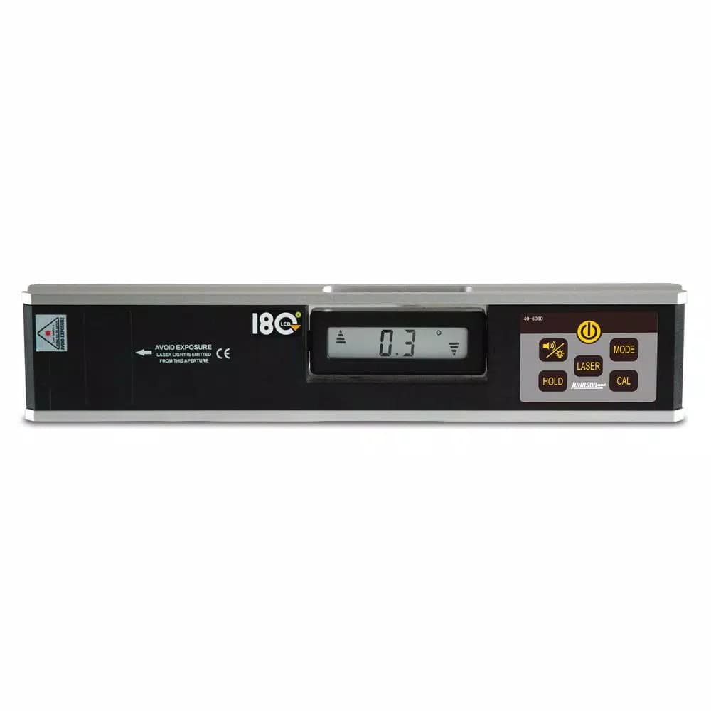 Johnson Electronic Digital Inclinometer Level with 180° Rotating LCD Display and Laser Beam
