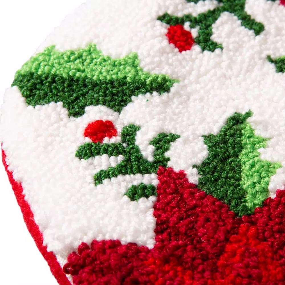 Glitzhome 21 in. Poinsettia Hooked Christmas Stocking - Acrylic and Polyester Holiday Decor