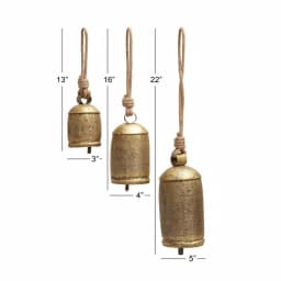 LITTON LANE Gold Brass Iron Bells with Natural Jute Rope Hangers, Set of 3 thumbnail 4