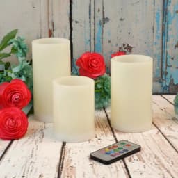LUMABASE 3-Piece Round Flameless LED Wax Candle Set with Remote Control, Color Changing Pillar Candles thumbnail 5