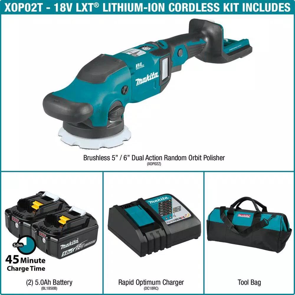 Makita 18V LXT Brushless Cordless 5 in./6 in. Dual Action Random Orbit Polisher Kit (5.0 Ah)