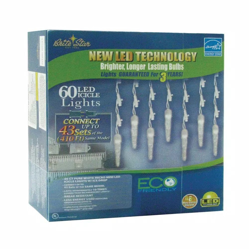 Brite Star 60-Light Pure White LED Icicle Lights with Ice Accents (Set of 2)
