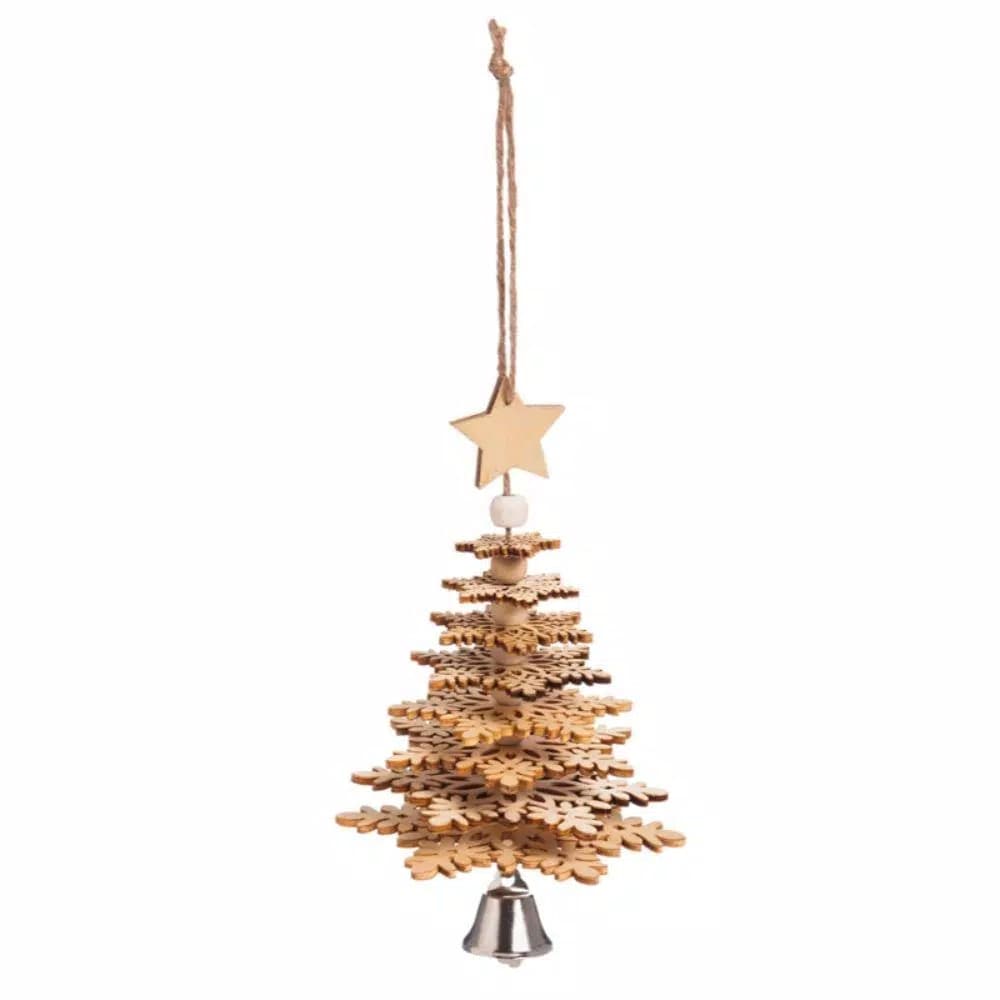 Evergreen 4 in. 3D Wood Christmas Tree Ornament with Snowflake Design and Hanging Bell