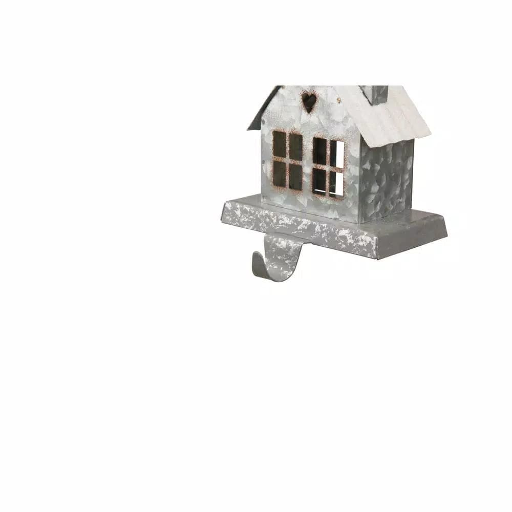 Glitzhome Galvanized Metal House Stocking Holder Set of 2 - Rustic Christmas Mantel Decor