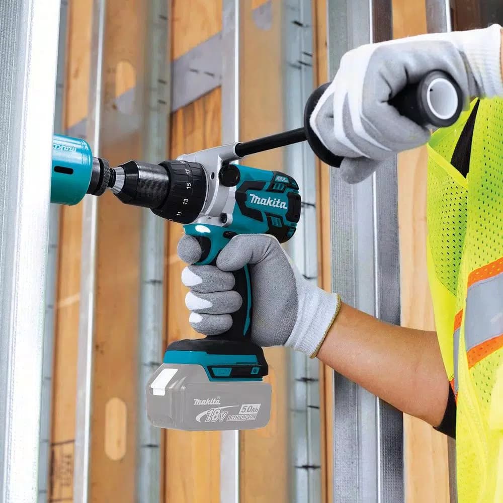 Makita 18V LXT Brushless Cordless Tool Combo Kit: Impact Driver, Hammer Drill, Reciprocating Saw & Battery Starter Pack