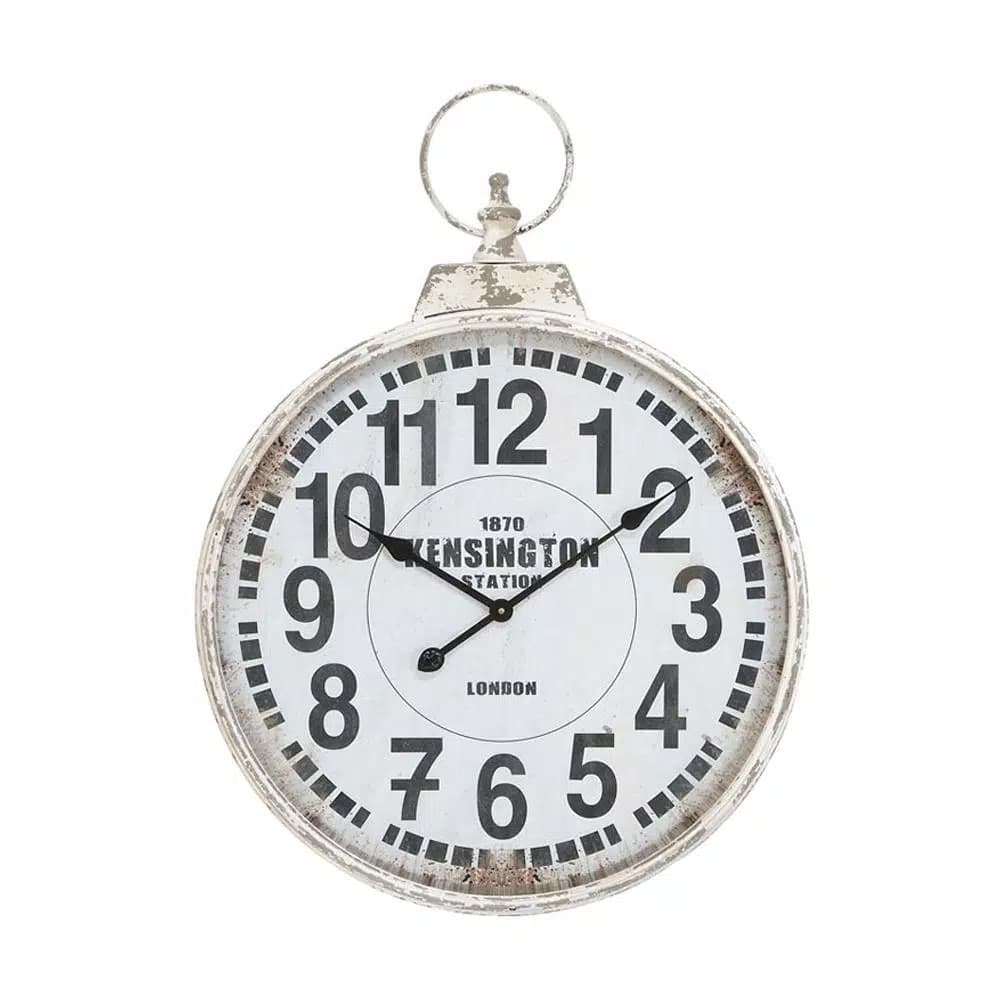 LITTON LANE 32 in. London Inspired Antique Round Wall Clock - Distressed White Metal Farmhouse Decor