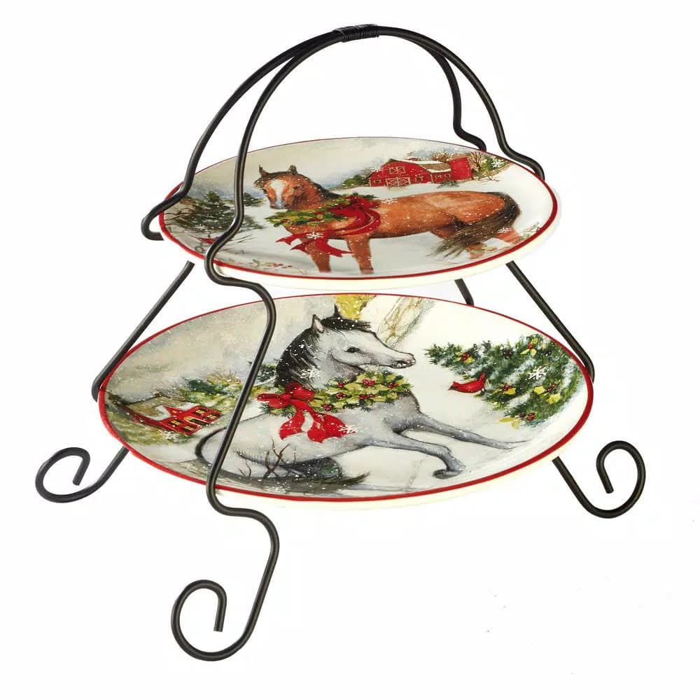 Certified International Christmas on the Farm by Susan Winget 2-Tier Ceramic Cake Stand