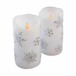 LUMABASE 6 in. Silver Snowflake Flameless LED Pillar Candles, Set of 2 thumbnail 1