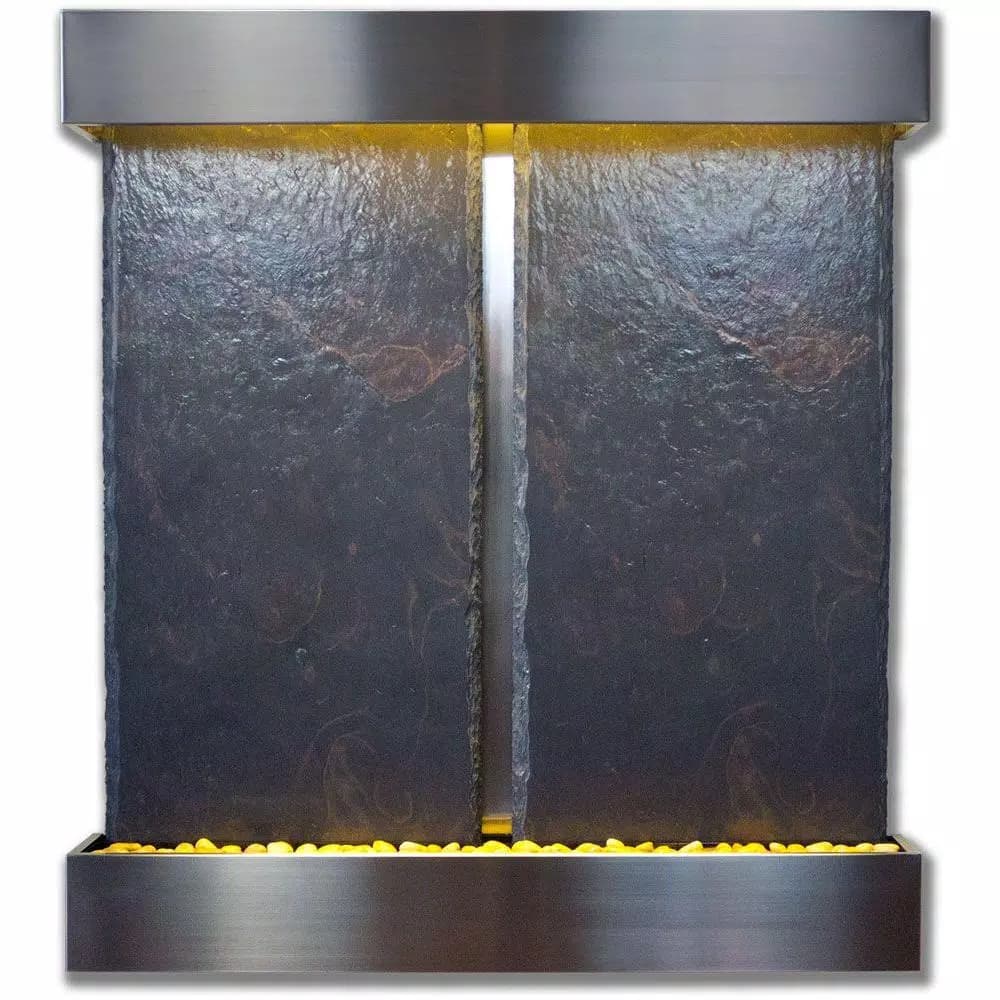 Water Wonders Nojoqui Falls Double Lightweight Slate Wall Fountain with Stainless Steel Trim