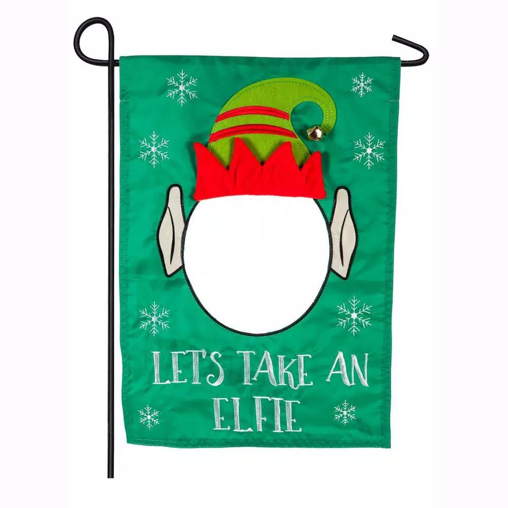 Evergreen Let's Take An Elfie Christmas Garden Applique Flag, 18 x 12.5 in.