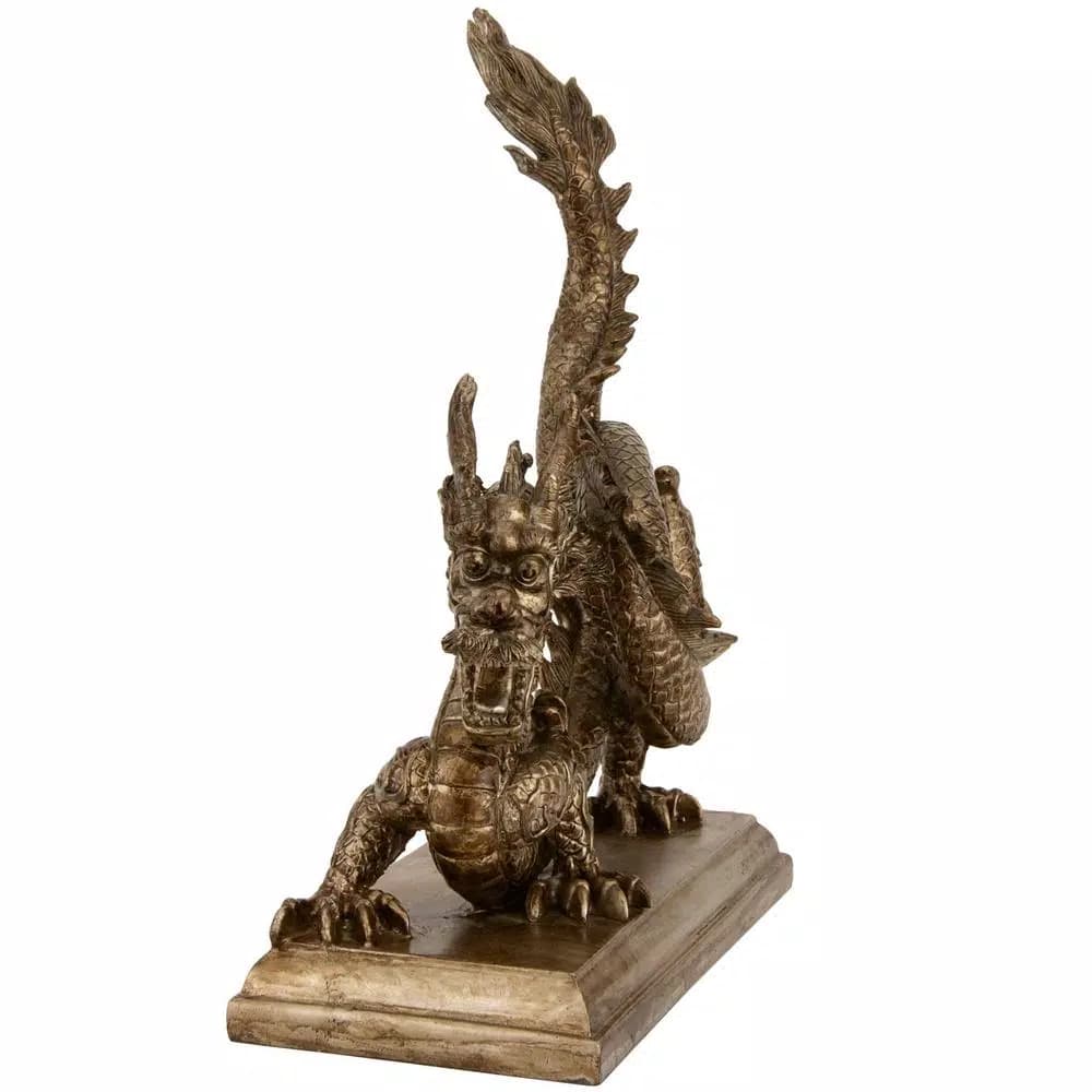 Oriental Furniture 11 in. Chinese Dragon Decorative Statue - Metallic Resin Sculpture