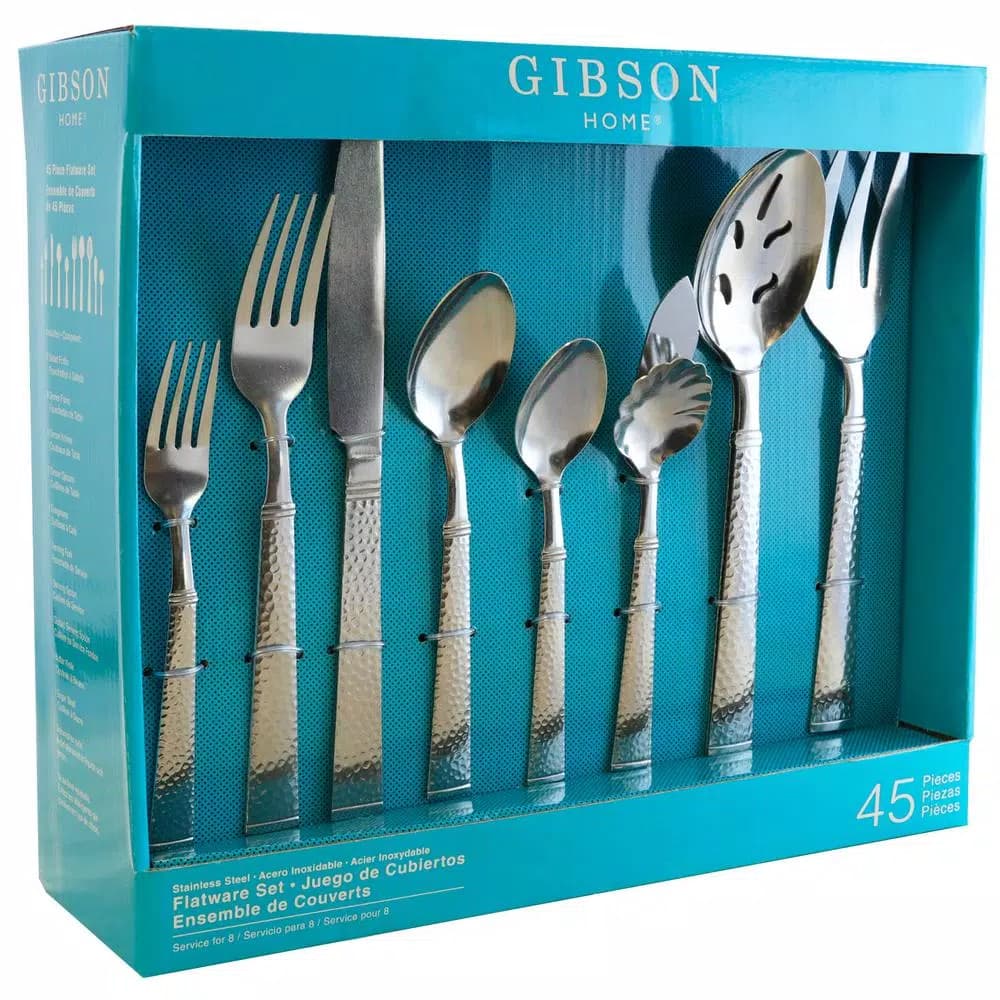 Gibson Home Prato 45-Piece 18/10 Stainless Steel Flatware Set, Service for 8