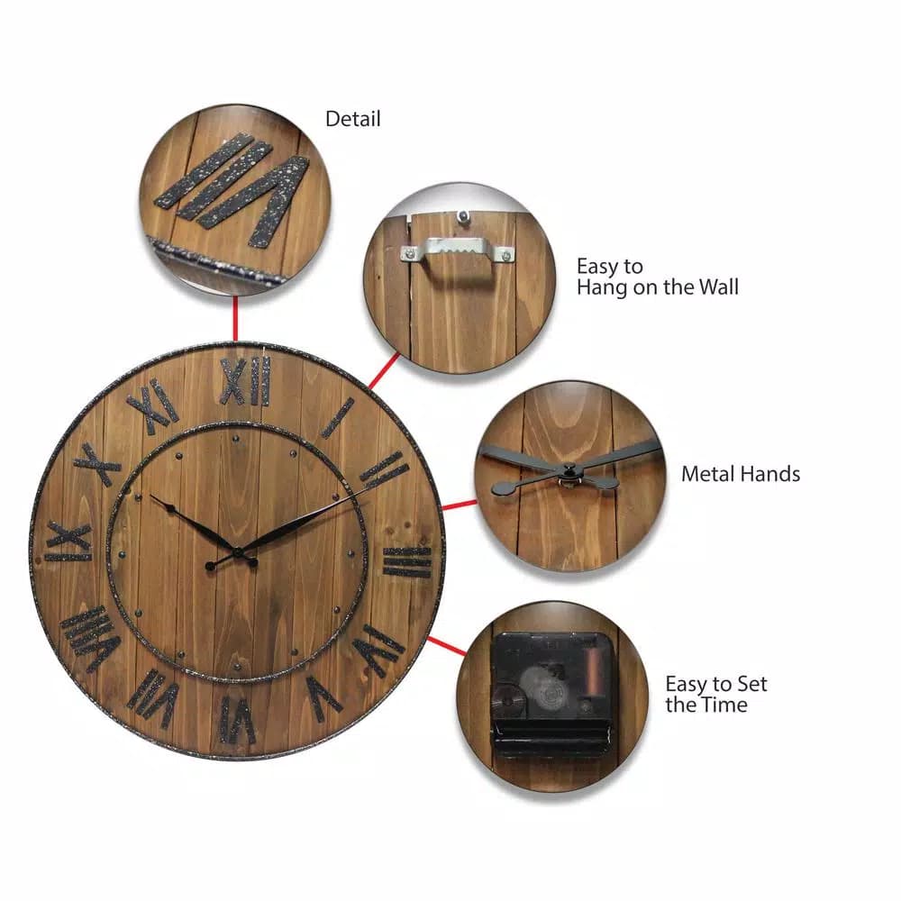 Infinity Instruments Wine Barrel 24 in. Wood and Steel Round Wall Clock
