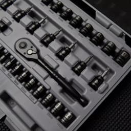 Stanley 50-Piece 3/8 in. Drive SAE and Metric Ratchet and Socket Set with Black Chrome Finish thumbnail 3