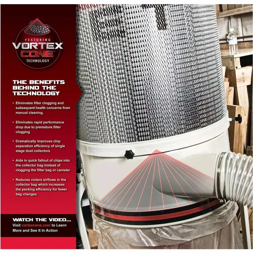 JET DC-1100VX 1.5 HP 1100 CFM Dust Collector with Vortex Cone, 115/230V