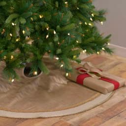 VHC Brands 48 in. Celebrate Bronze Tan Glam Christmas Tree Skirt with Metallic Gold Lace and Ball Trim thumbnail 3