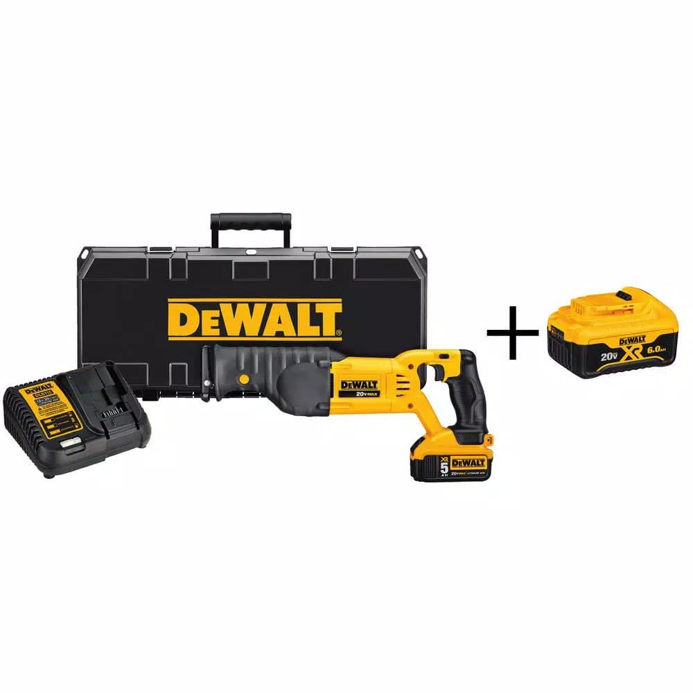 DEWALT 20V MAX Cordless Reciprocating Saw Kit with (2) Batteries (5.0Ah & 6.0Ah) and Charger