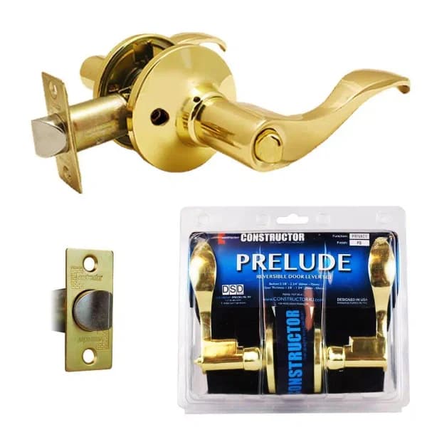 Constructor Polished Brass Prelude Privacy Lever Lock Set, Wave Style