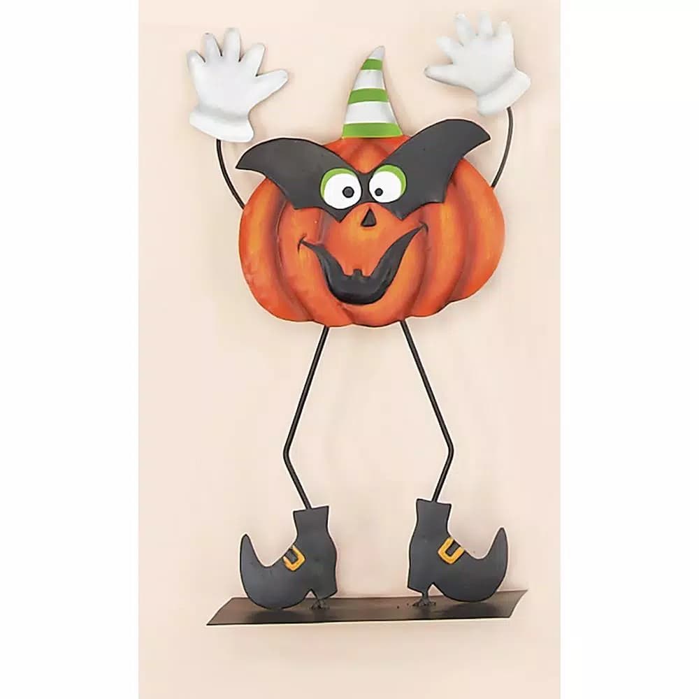 Unbranded 15 in. Standing Metal Pumpkin with Mask and Hands Decor (Set of 2)