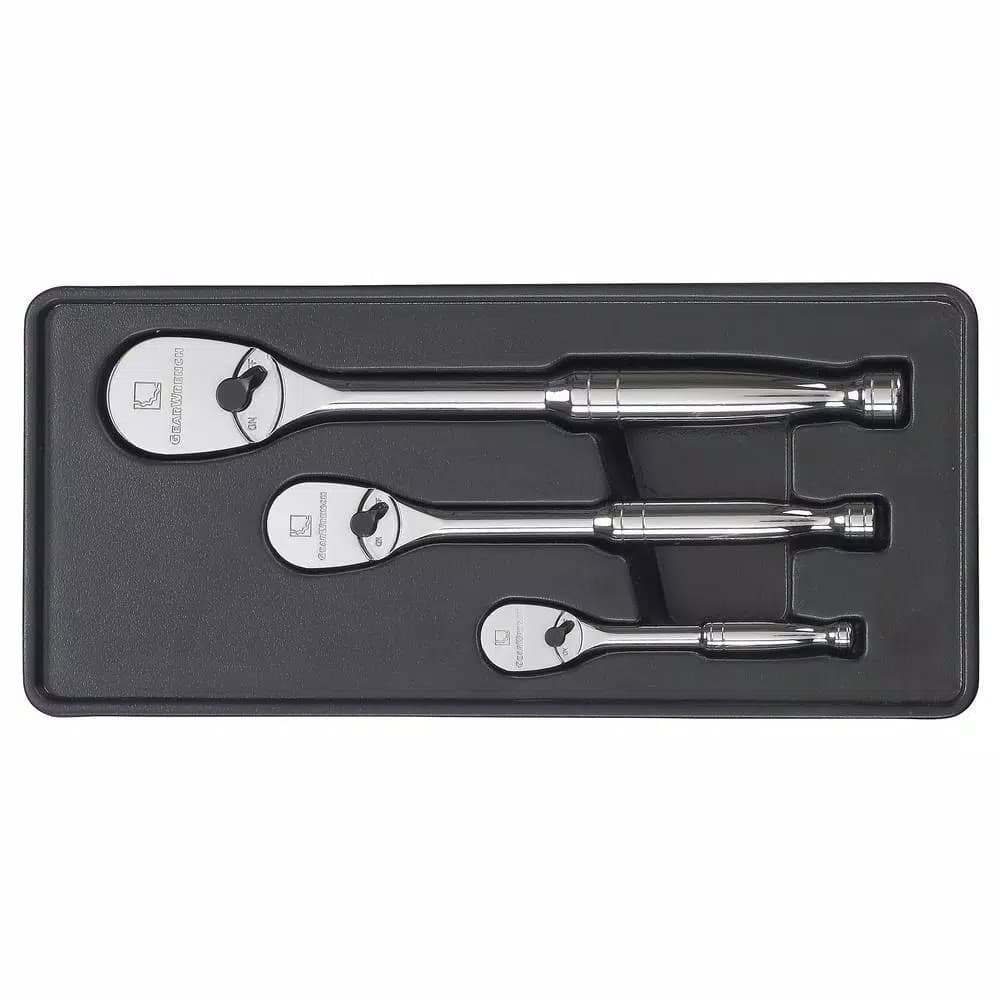 GearWrench 84-Tooth Full Polish Ratchet Set, 1/4 in., 3/8 in., and 1/2 in. Drive, 3-Piece