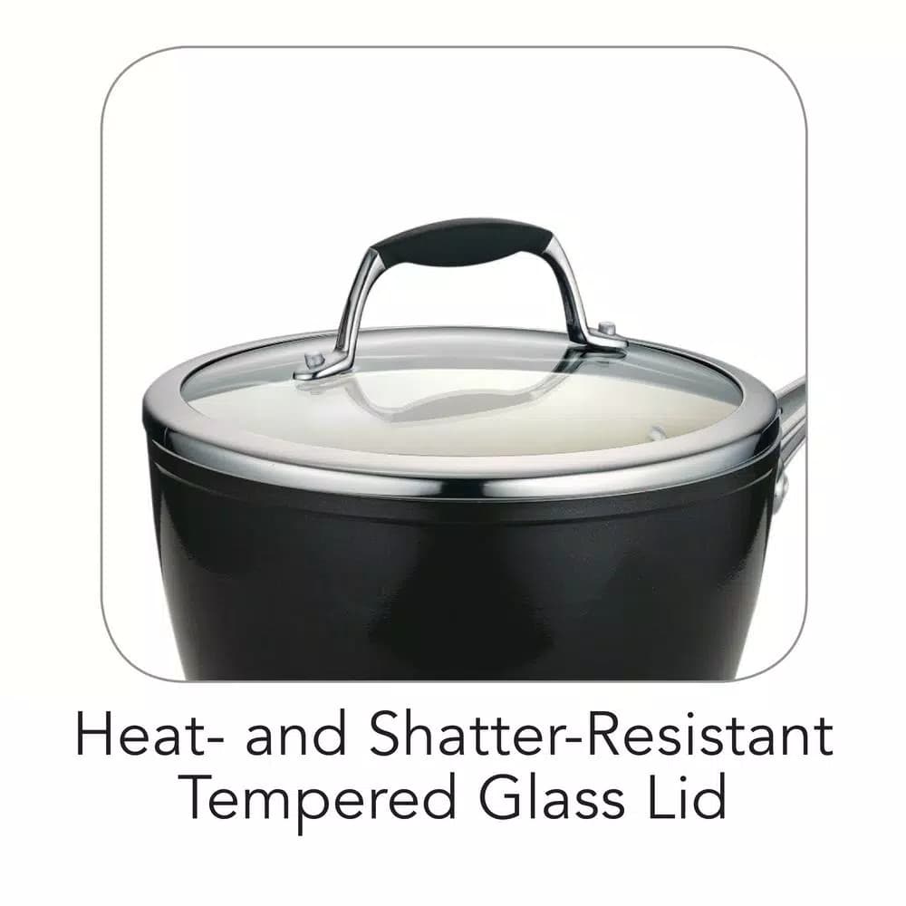 Tramontina Gourmet Ceramica Deluxe 3 Qt. Aluminum Ceramic Nonstick Sauce Pan with Glass Lid, Metallic Black