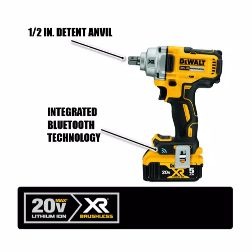 DEWALT 20V MAX XR 1/2 in. Brushless Mid-Range Impact Wrench Kit with (2) 5.0 Ah Batteries & Charger