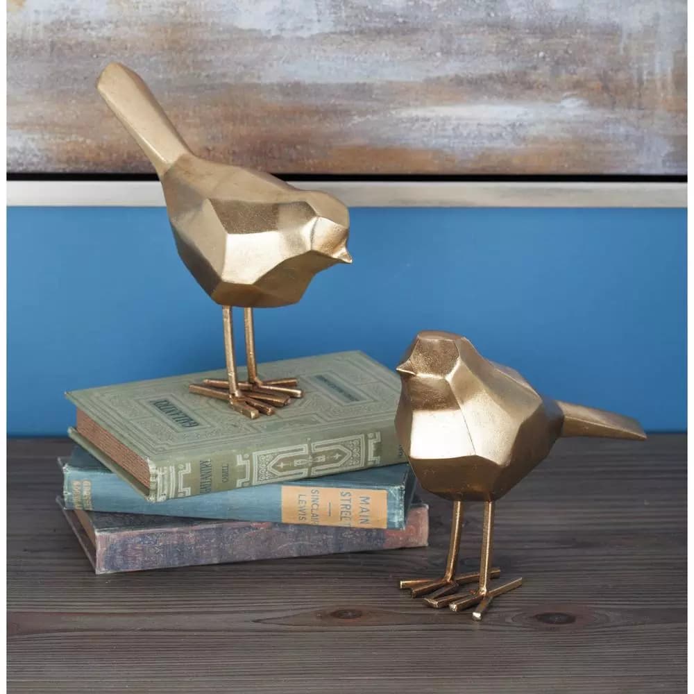 CosmoLiving by Cosmopolitan Geometric Gold Bird Decorative Sculptures, Set of 2 Modern Abstract Bird Figurines