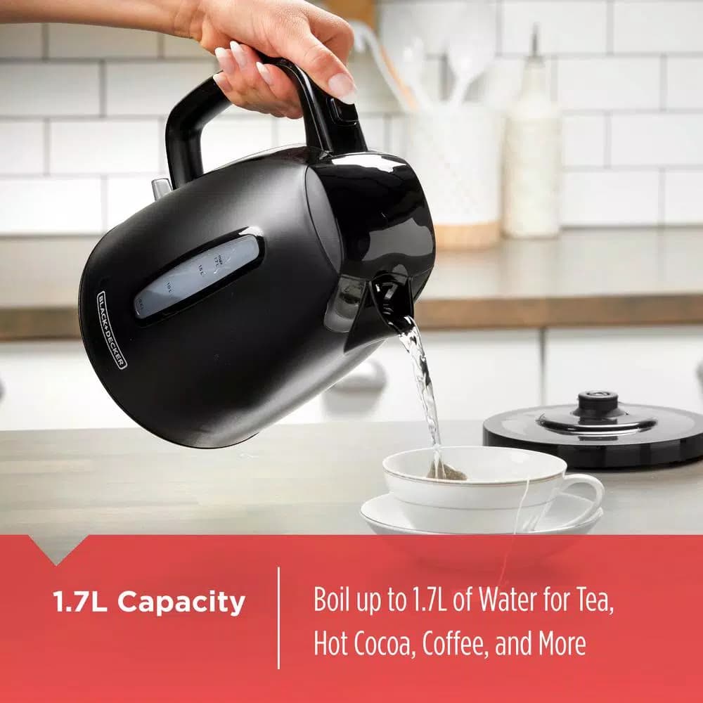BLACK+DECKER 1.7L Rapid Boil Electric Cordless Kettle, 1500W, Black
