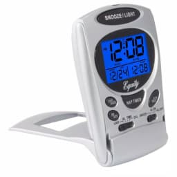 Equity by La Crosse Fold-Up Digital 2.70 in. LCD Travel Alarm Clock with Nap Timer and Backlight, Silver thumbnail 2