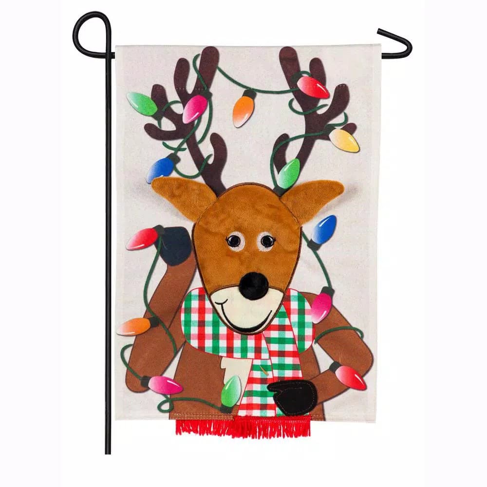 Evergreen 18 in. x 12.5 in. Reindeer Christmas Garden Linen Flag, Double-Sided Indoor/Outdoor