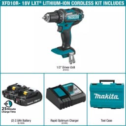 Makita 18V LXT Cordless 1/2 in. XPT Drill/Driver Kit with Two 2.0 Ah Batteries, Charger, and Hard Case thumbnail 2