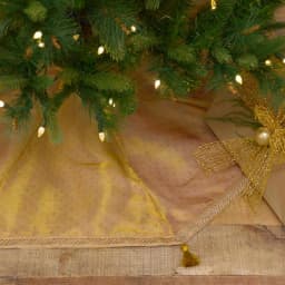VHC Brands 48 in. Gold Tinsel Christmas Tree Skirt with Antique White Cotton and Flannel Lining thumbnail 4