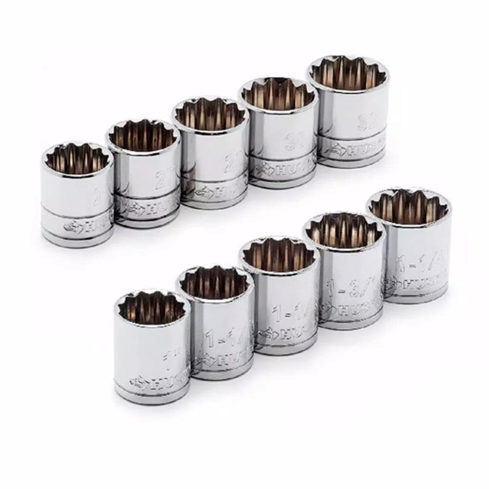 Husky 1/2 in. Drive X-Large 12-Point Socket Set, SAE and Metric, 10-Piece