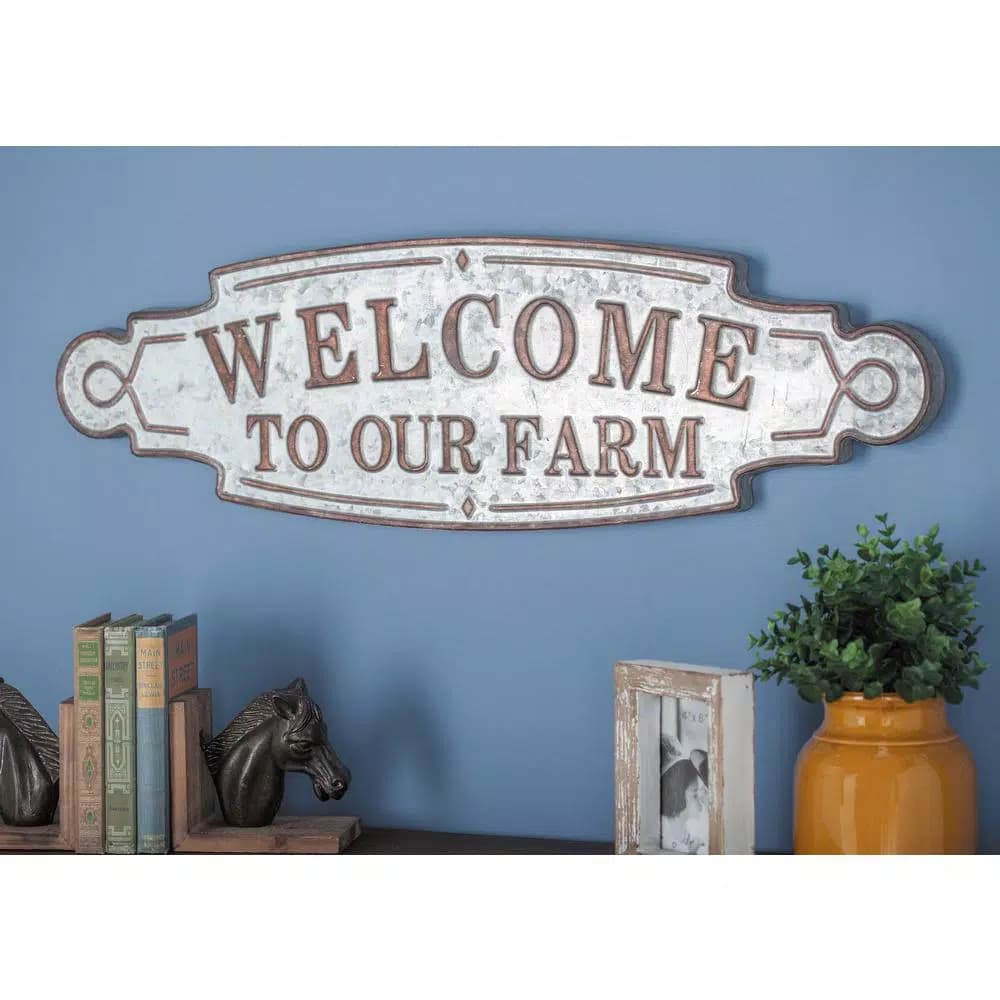 LITTON LANE 36 in. x 11 in. Welcome to Our Farm Metal Wall Sign - Rustic Farmhouse Decor