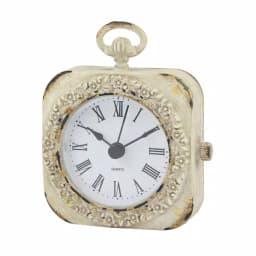 Stonebriar Collection Weathered White Metal Tabletop Analog Clock with Roman Numerals thumbnail 3